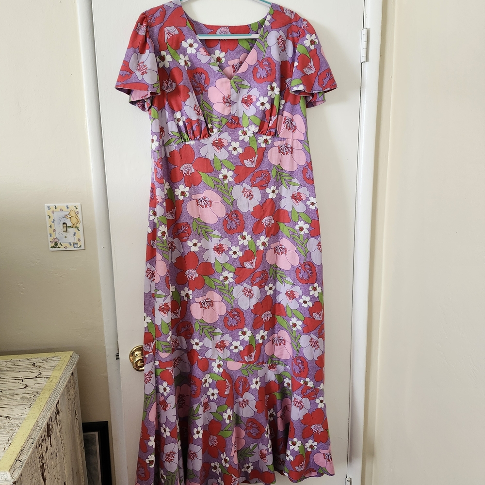 Handmade Floral Maxi Dress in Lilac, Red, and Pink